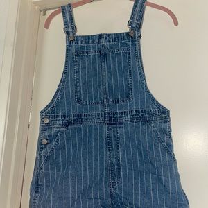Jean striped short overalls